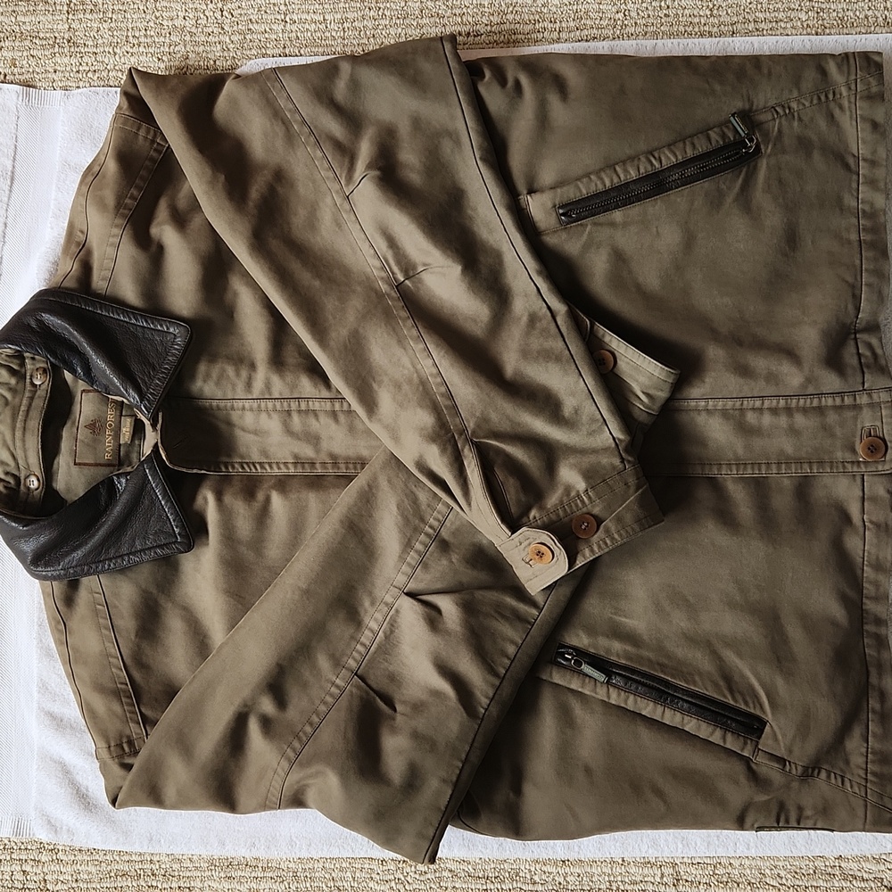 Vintage Rainforest Mens XL Suede Down Bomber Jacket with removable liner